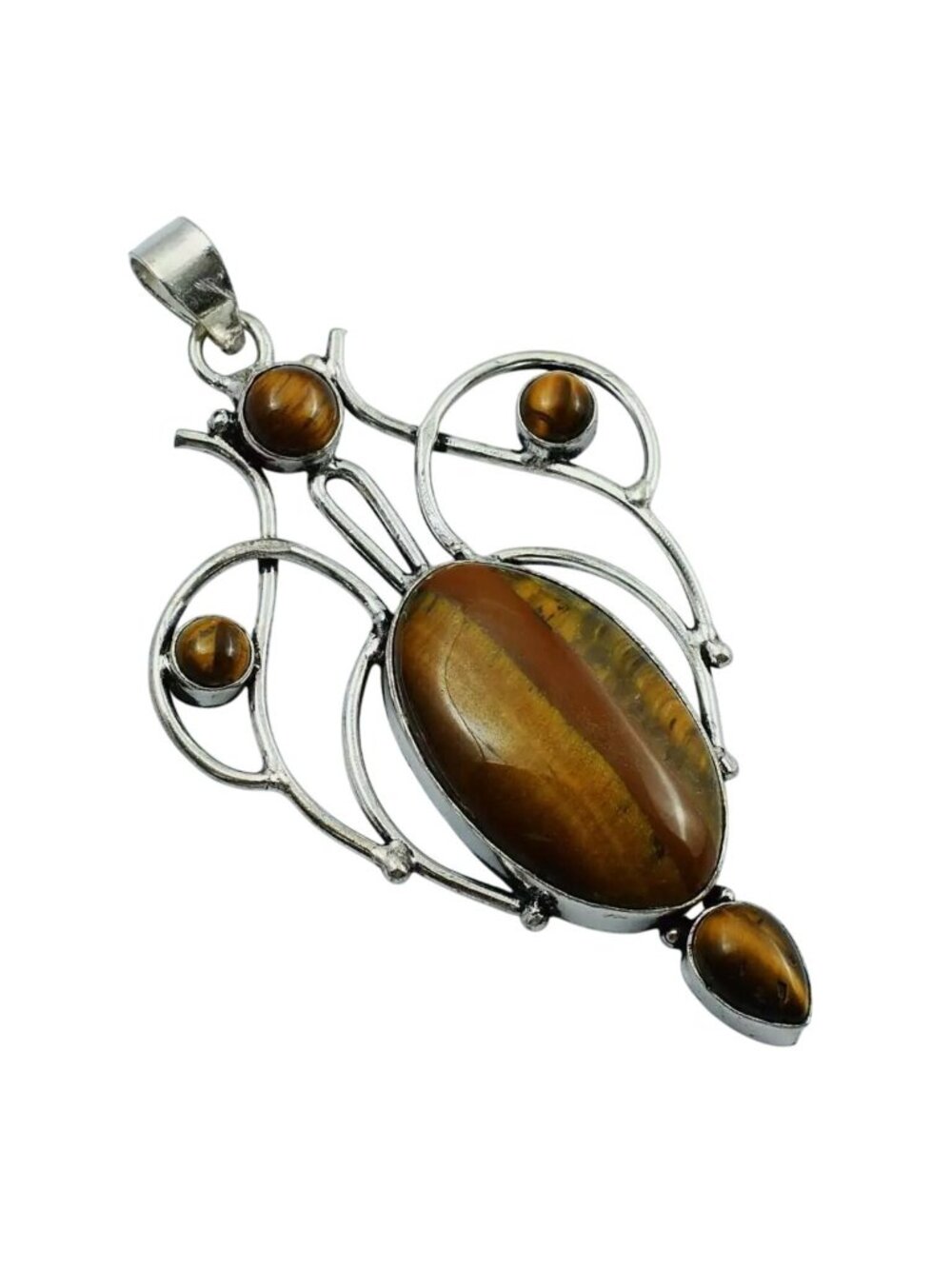Tigers Eye Gemstone Pendant Silver-Plated